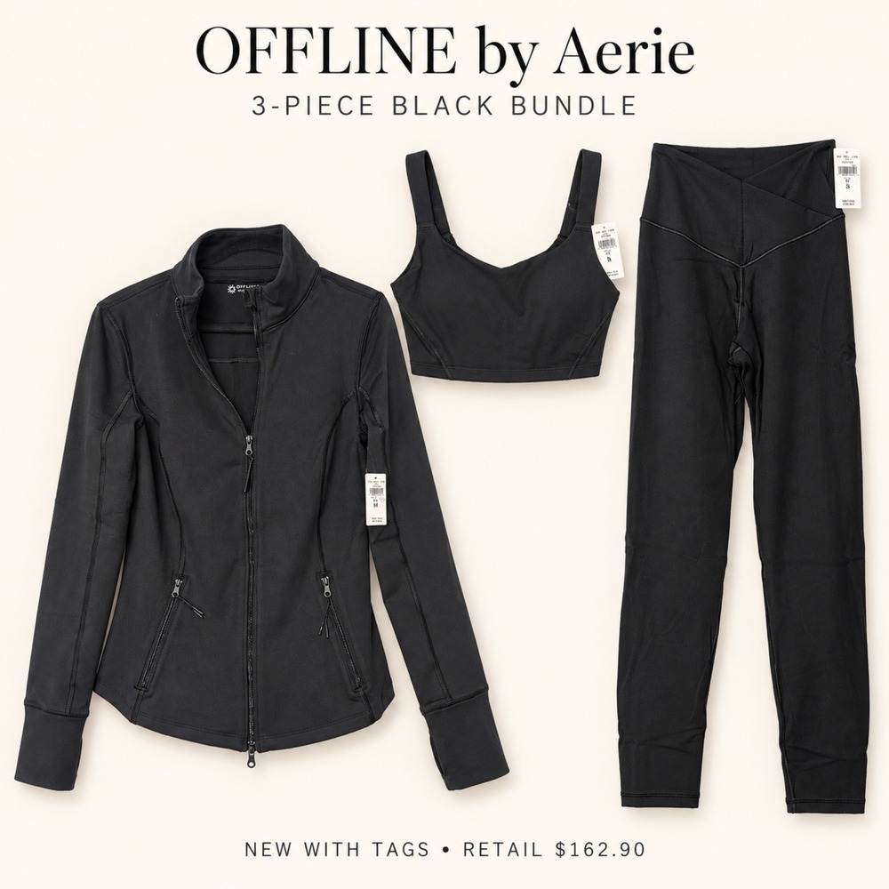 OFFLINE by Aerie Black 3-Piece Activewear Bundle – New With Tags